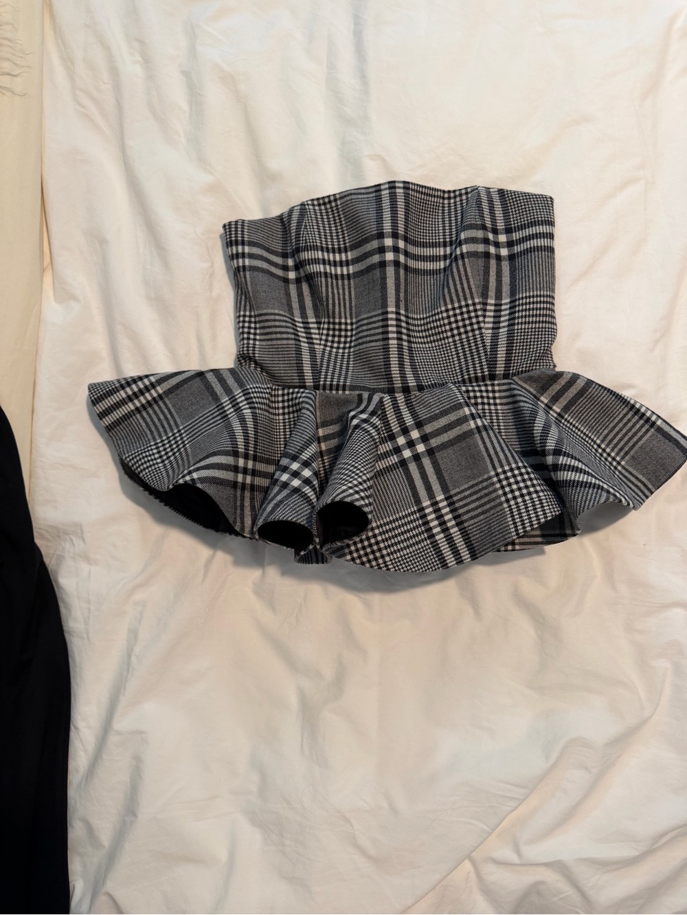 Ronny Kobo Plaid Strapless Corset Peplum Ruffle Top Size Small S